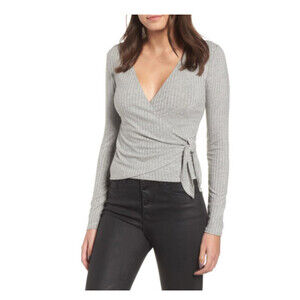 Ten Sixty Sherman Wrap Waist Ribbed Top Sweater In Heather Grey Size L